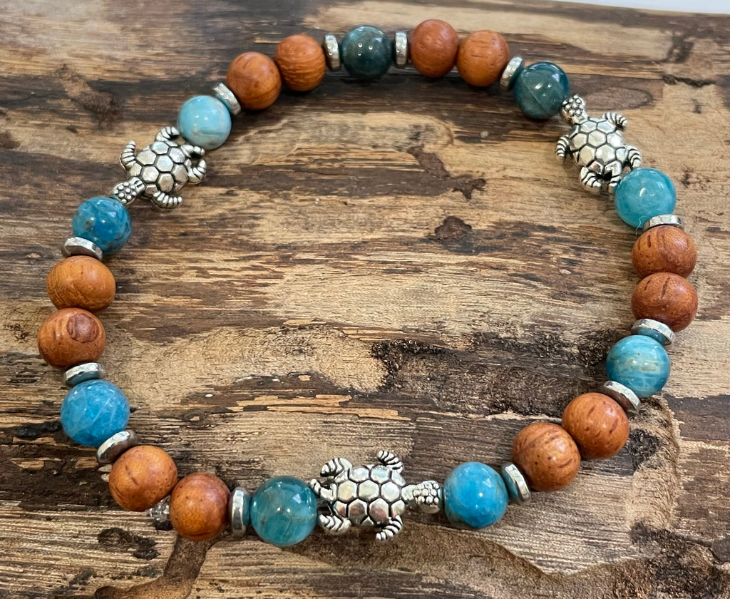 Turtles with Apatite, Hematite, and Wood Bracelet