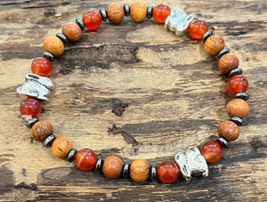 Rabbits with Carnelian, Hematite and Wood Bracelet