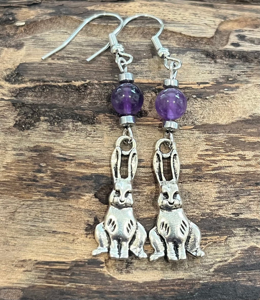 Rabbits with Amethyst and Hematite Earrings