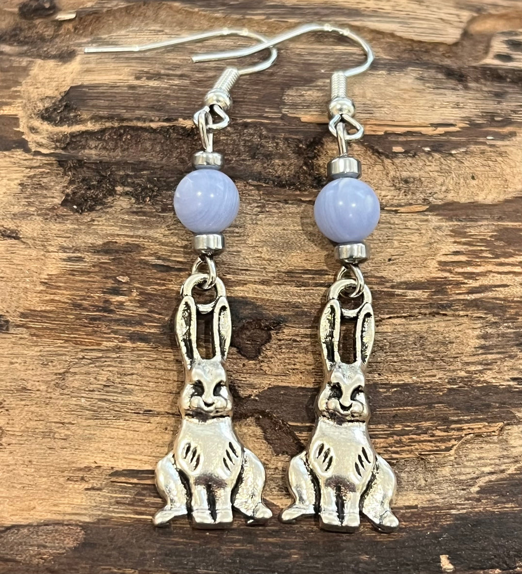 Rabbits with Blue Banded Sea Sediment Jasper and Hematite Earrings