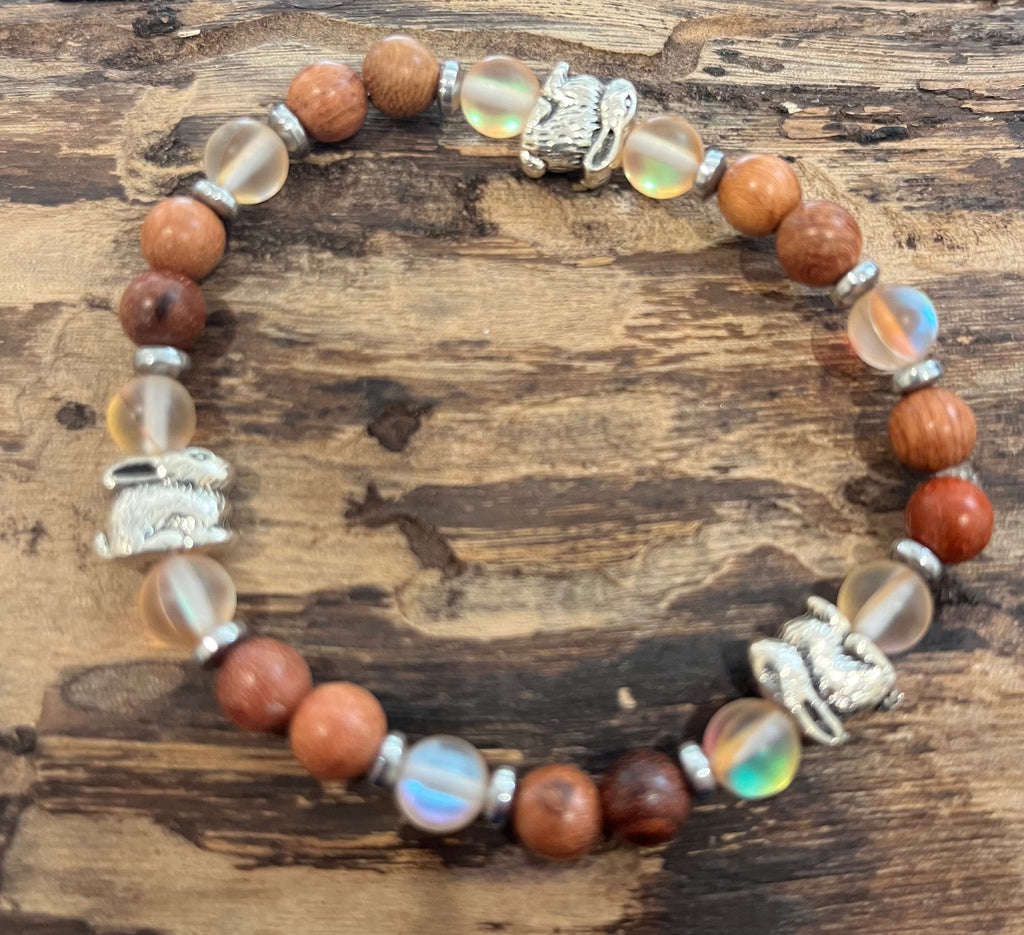 Rabbits with Matte Orange Mystic Aura Quartz, Hematite and Wood Bracelet