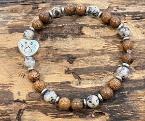 Paw Print with Sodalite, Hematite, and Wood Bracelet