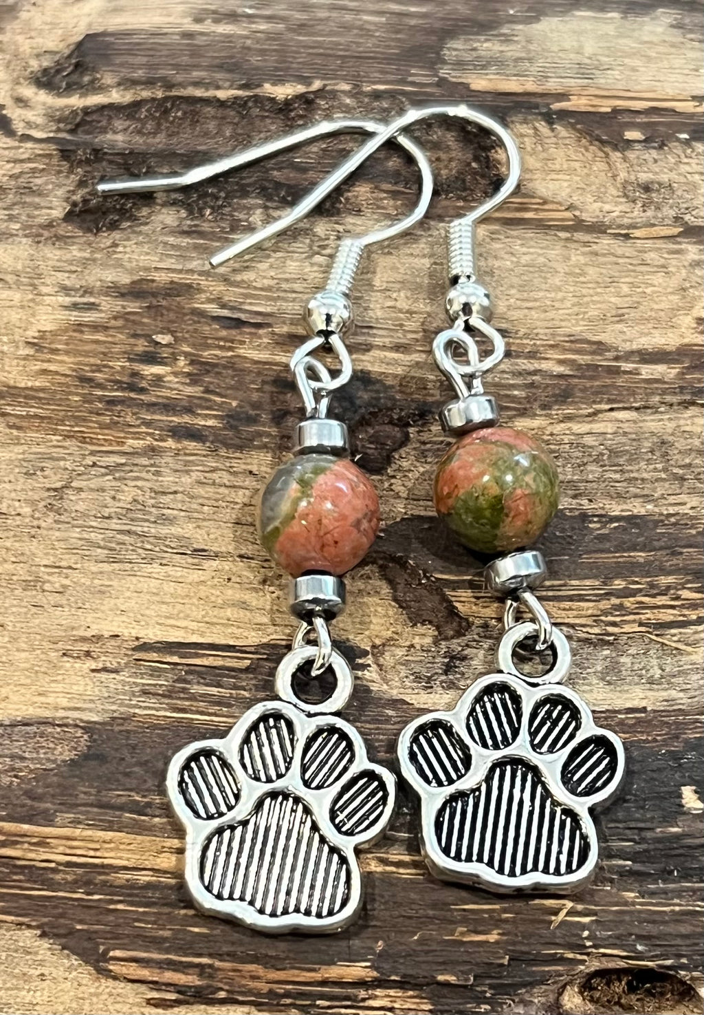 Paw Prints with Unakite and Hematite Earrings