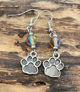 Paw Prints with Brown Rainbow Crystal Quartz and Hematite Earrings