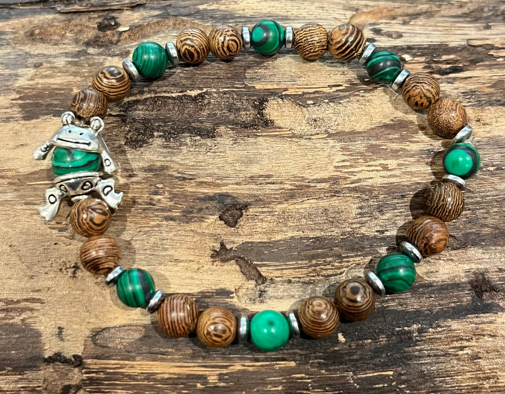 Frog with Malachite, Hematite, and Wood Bracelet, For A Cause