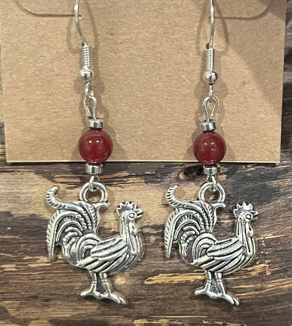 Roosters with Carnelian and Hematite Earrings, For A Cause