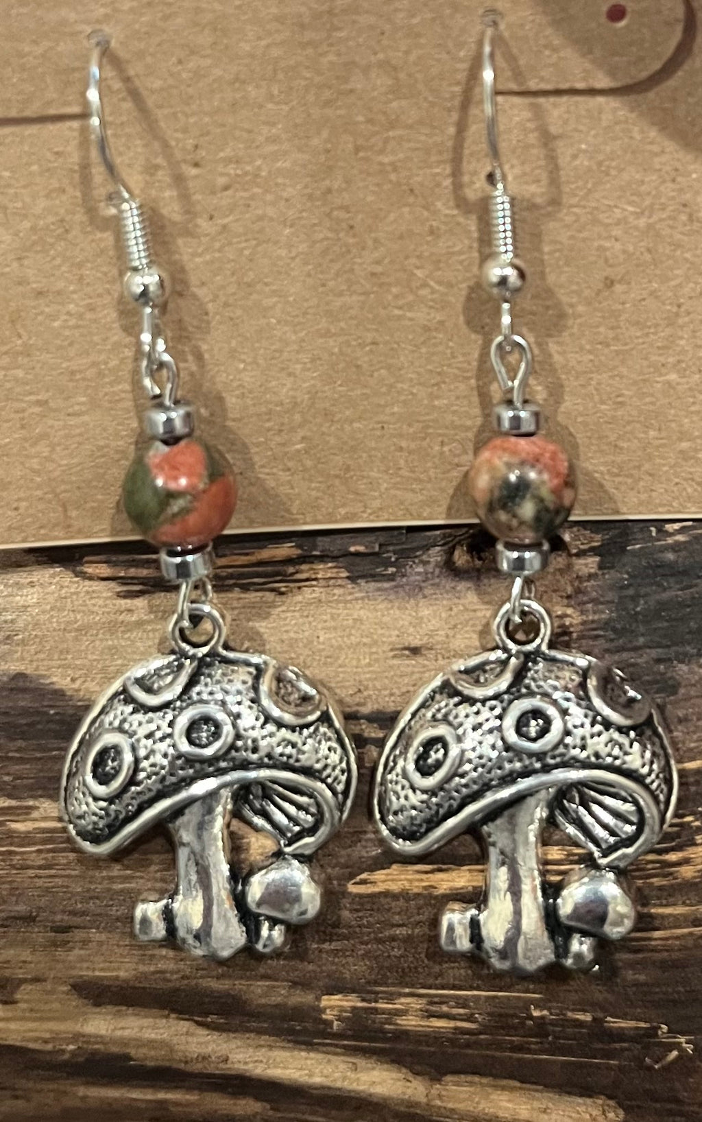 Mushrooms with Unakite and Hematite Earrings, For A Cause