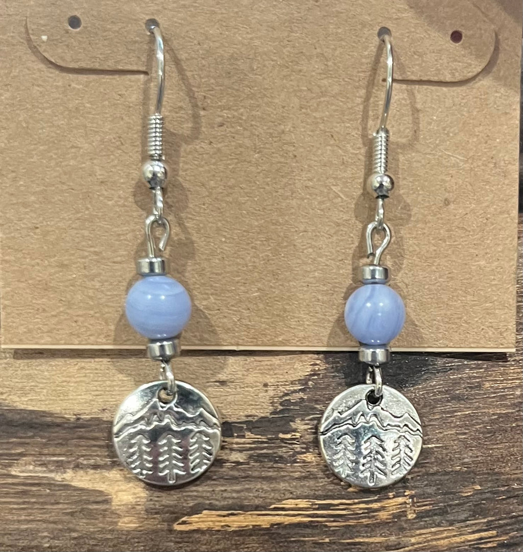 Mountains with Blue Banded Sea Sediment Jasper and Hematite Earrings, For A Cause