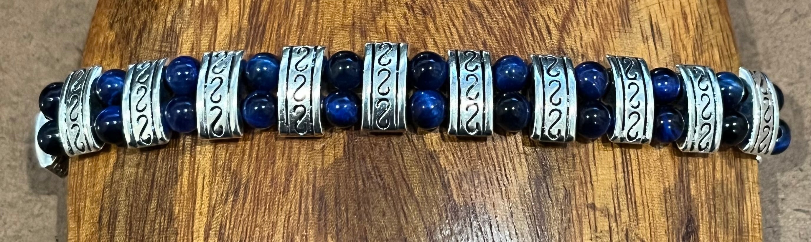 Silver and Lapis Lazuli Blue Tiger Eye Bracelet, For A Cause