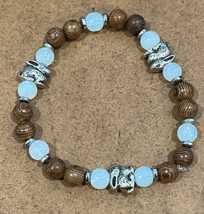 Rabbits with Opalite, Silver Hematite and Wood Bracelet, For A Cause