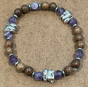 Rabbits with Amethyst, Hematite and Wood Bracelet, For A Cause