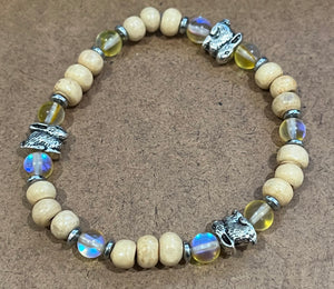 Rabbits with Yellow Mystic Aura Quartz, Hematite and Wood Bracelet, For A Cause