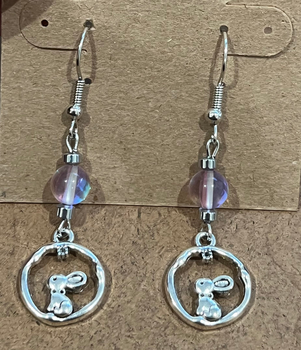 Rabbits with Pink Mystic Aura Quartz and Hematite Earrings, For A Cause