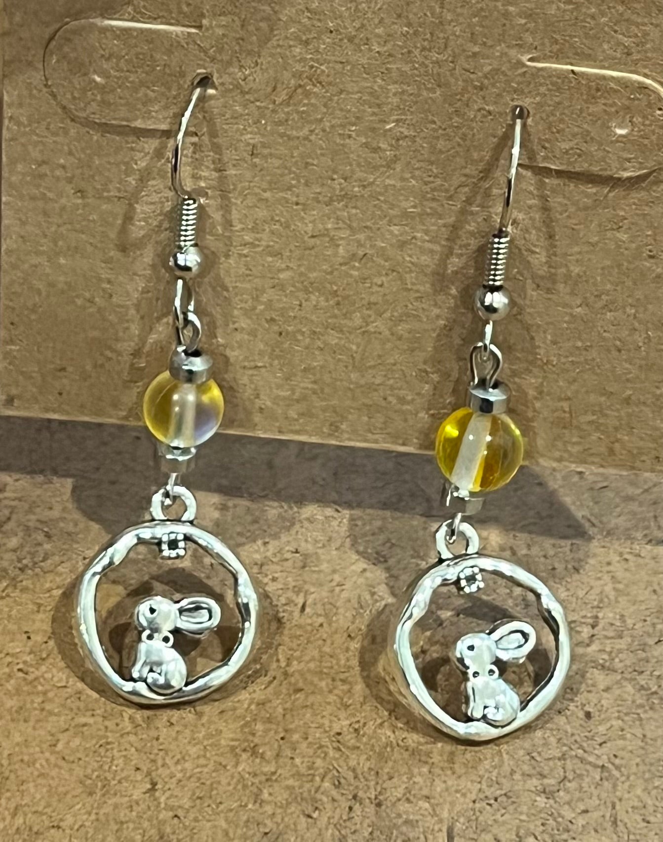 Rabbits with Yellow Mystic Aura Quartz and Hematite Earrings, For A Cause