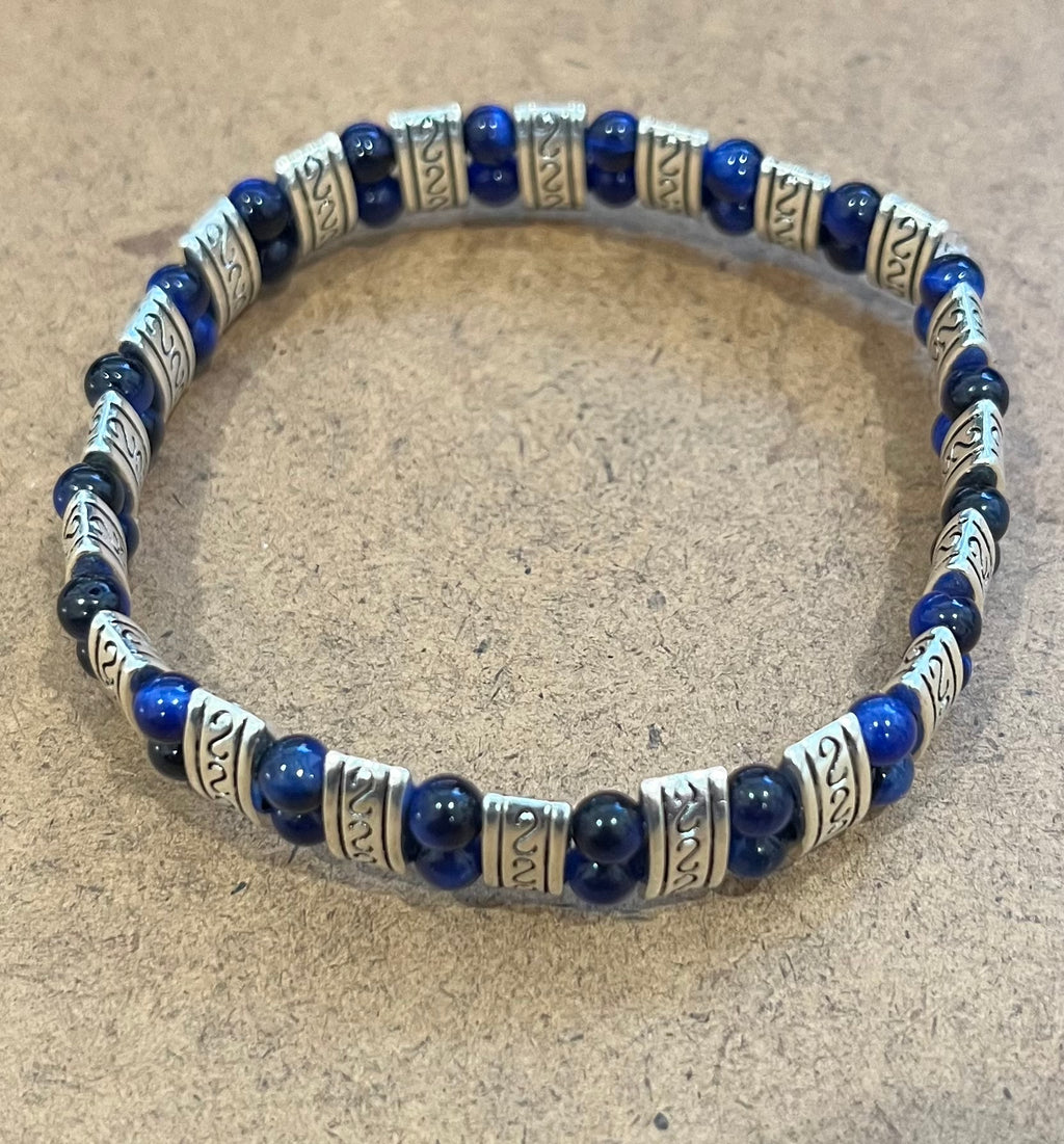 Silver and Lapis Lazuli Blue Tiger Eye Bracelet, For A Cause