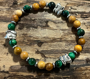 Rabbits with Green Tiger Eye, Hematite and Wood Bracelet, For A Cause