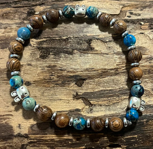 Rabbits with Deep Blue Sea Sediment Imperial Jasper, Hematite and Black Bead Bracelet, For A Cause