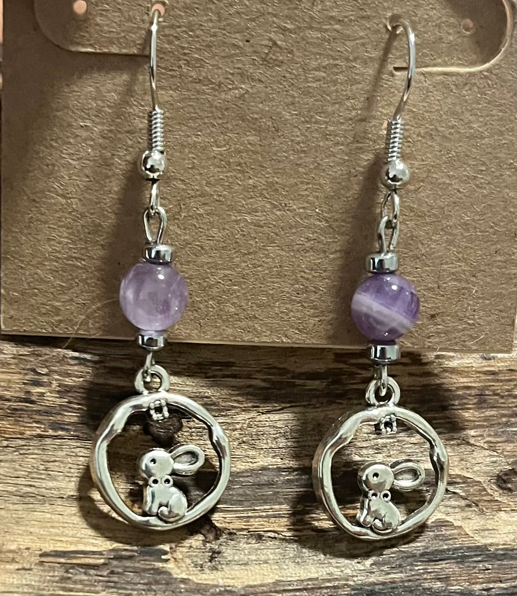 Rabbits with Amethyst and Hematite Earrings, For A Cause