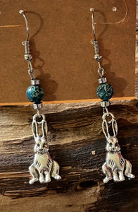 Rabbits with Deep Blue Sea Sediment Imperial Jasper and Hematite Earrings, For A Cause