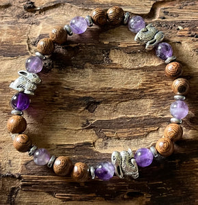 Rabbits with Amethyst, Hematite and Wood Bracelet, For A Cause