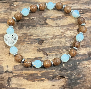 Paw Print with Opalite, Hematite, and Wood Bracelet
