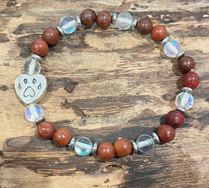 Paw Print with Mystic Aura Quartz, Hematite, and Wood Bracelet