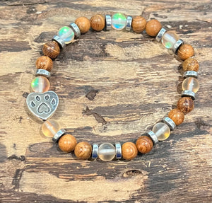 Paw Print with Matte Orange Mystic Aura Quartz and Wood Bracelet, For A Cause