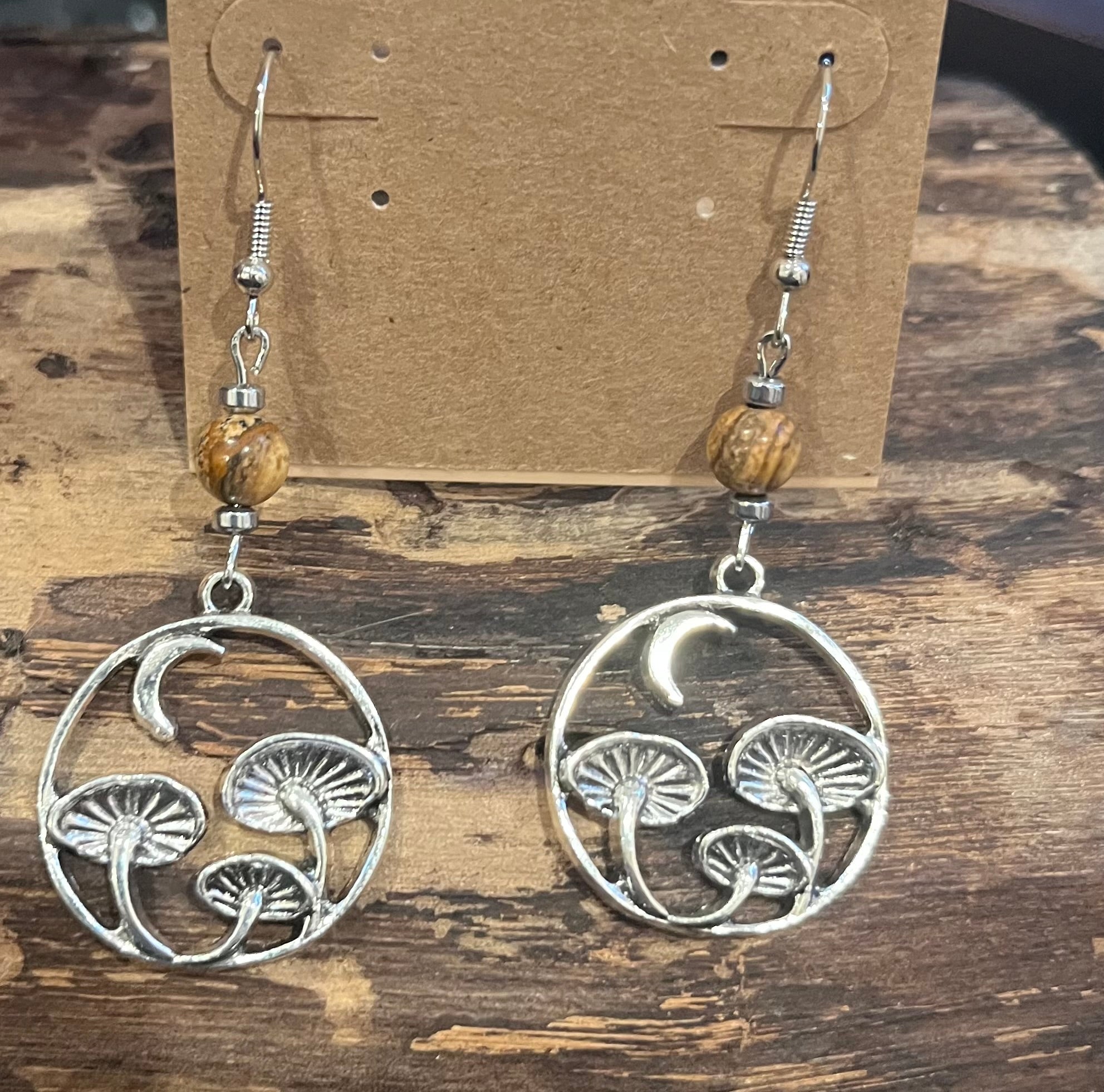 Mushrooms with Picture Jasper and Hematite Earrings