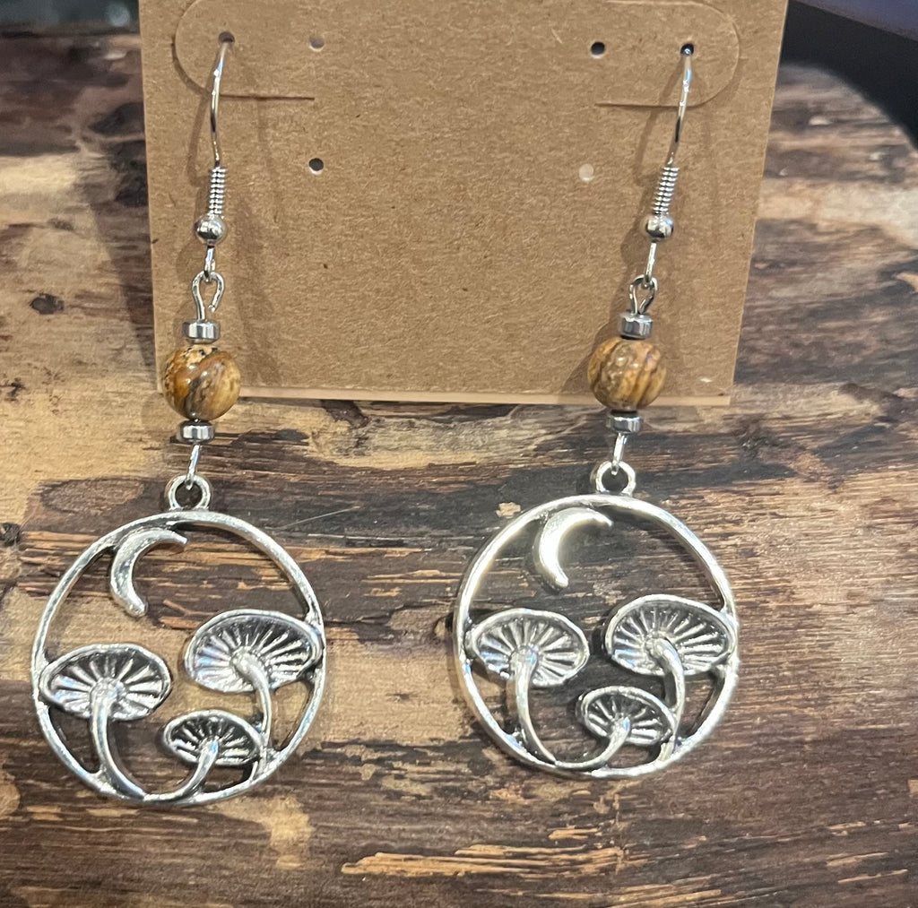 Mushrooms with Picture Jasper and Hematite Earrings