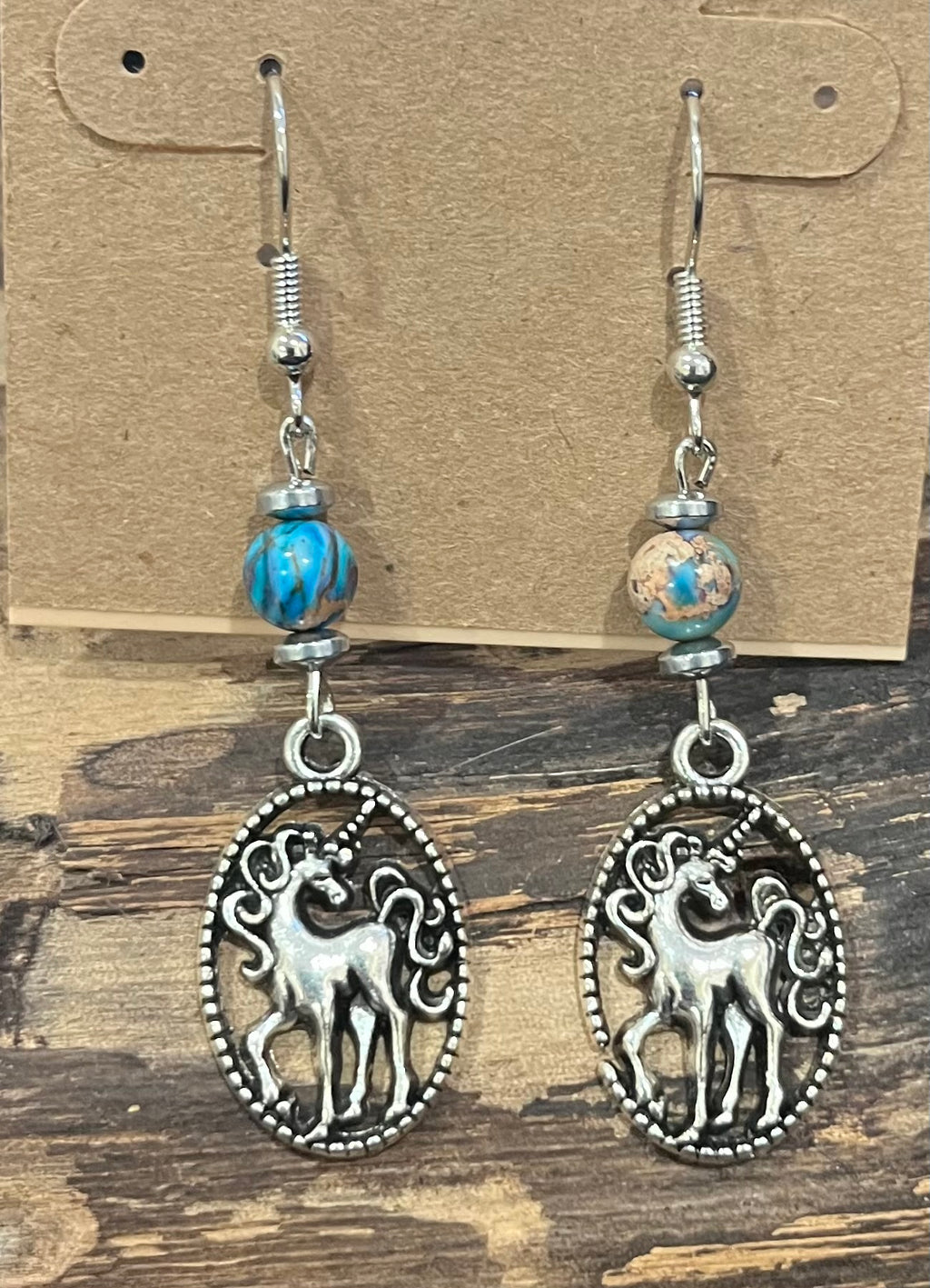 Unicorns with Icy Blue and Purple Sea Sediment Imperial Jasper and Hematite Earrings