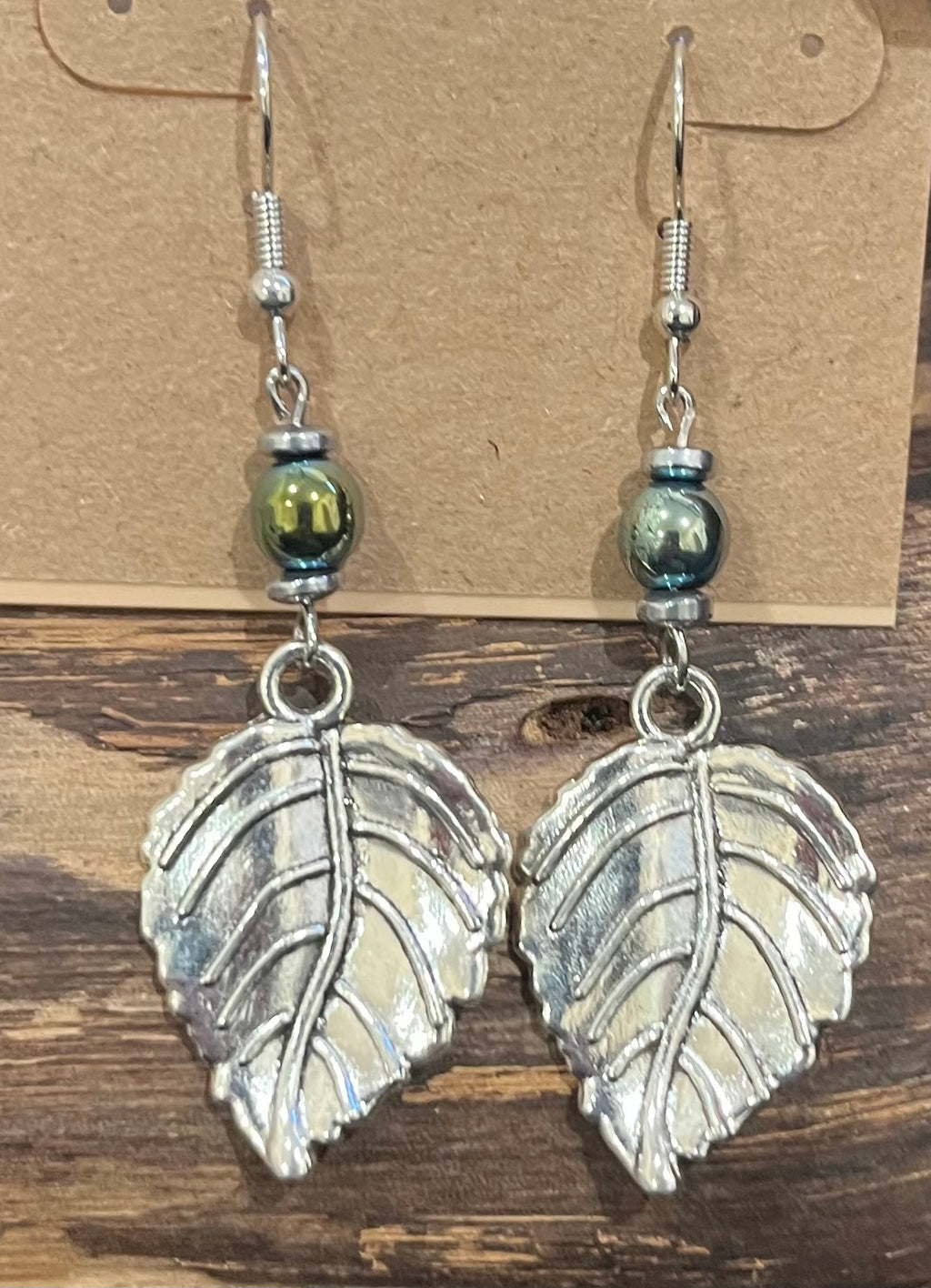 Leaves with Green Hematite Earrings