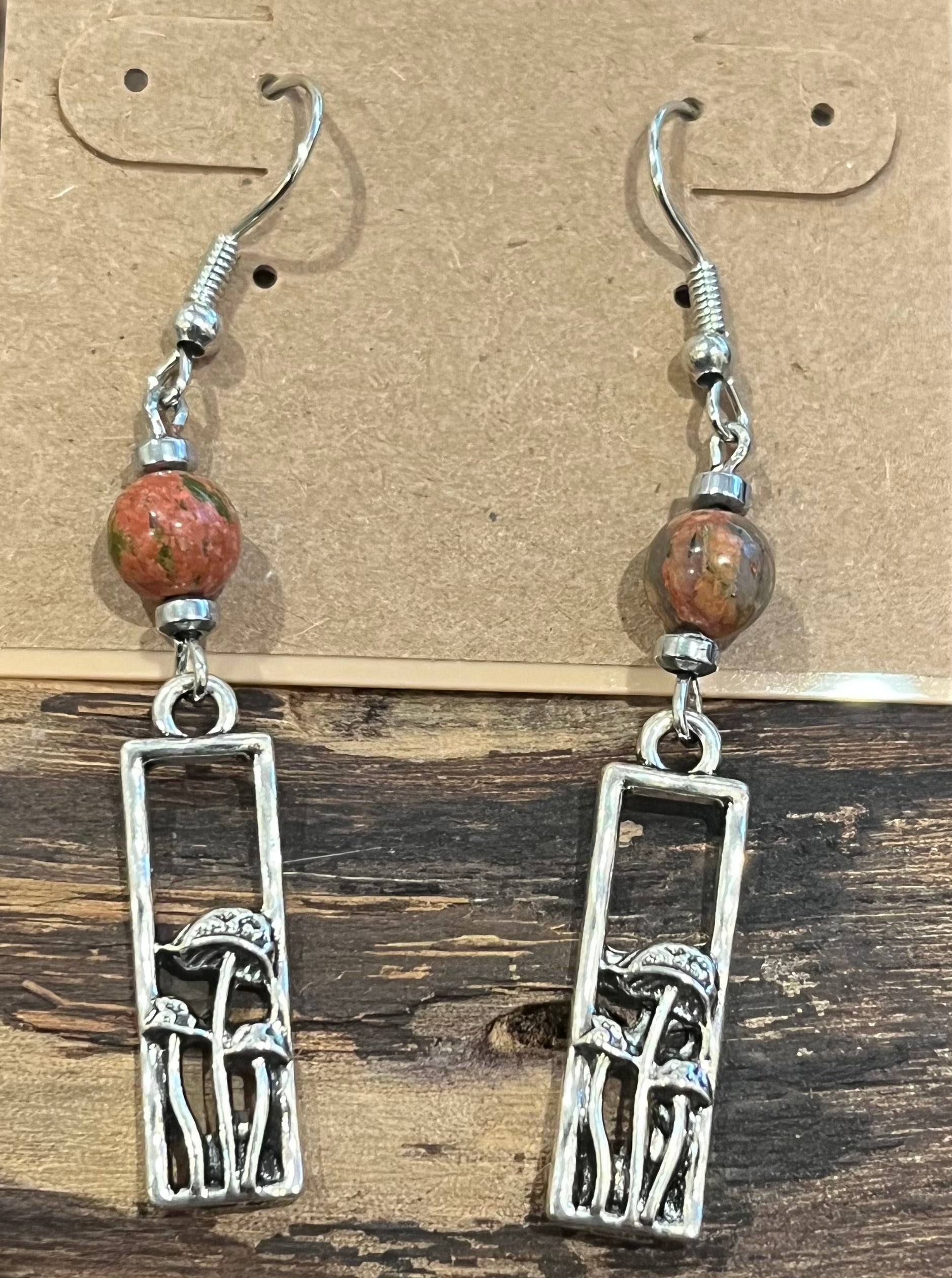 Mushrooms with Unakite and Hematite Earrings