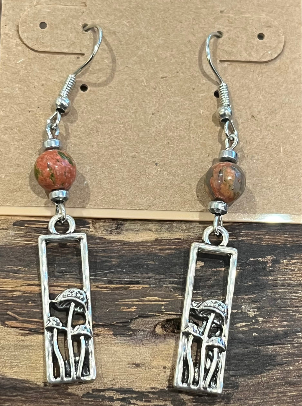 Mushrooms with Unakite and Hematite Earrings