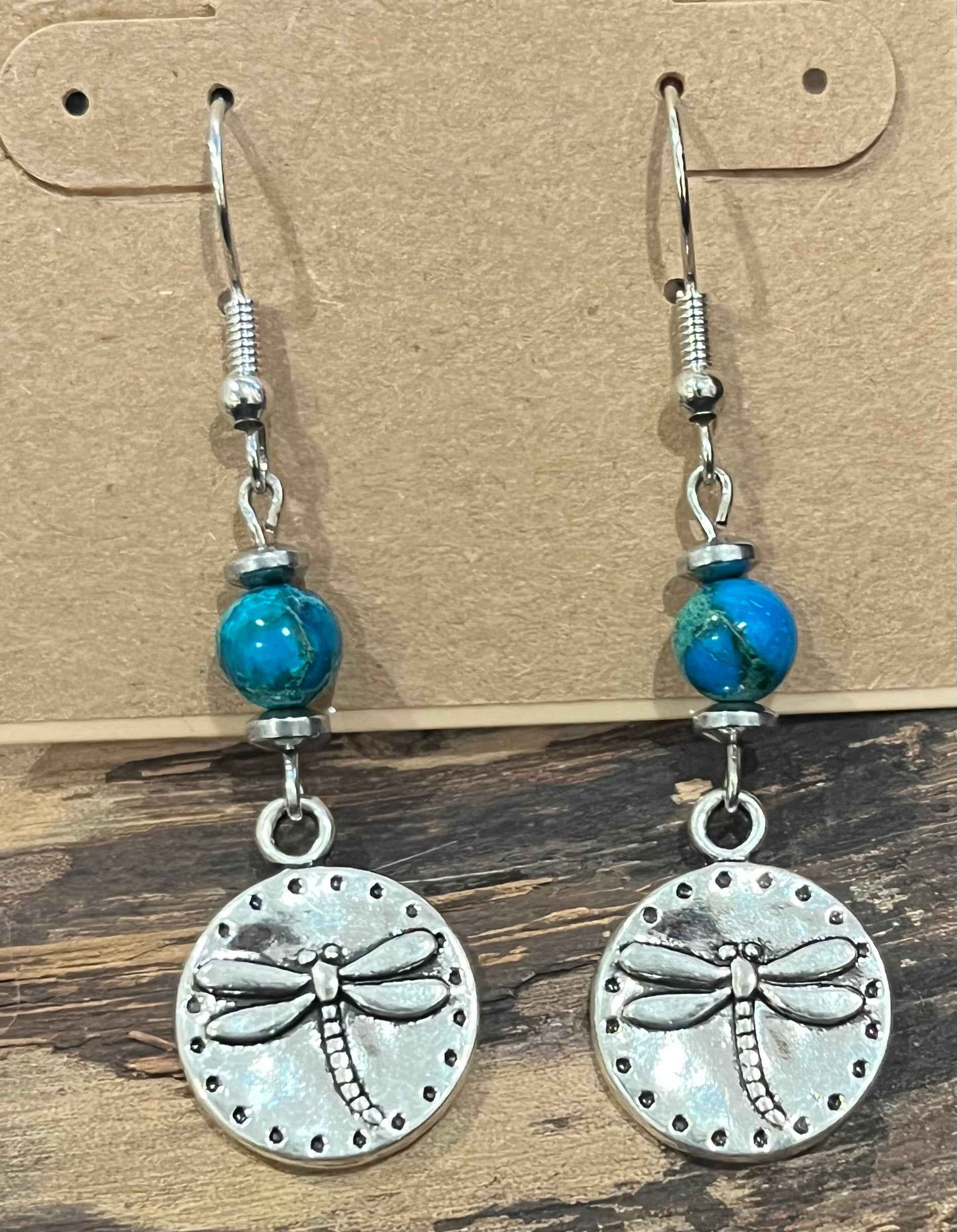 Dragonfly with Blue Sea Sediment Imperial Jasper and Hematite Earrings