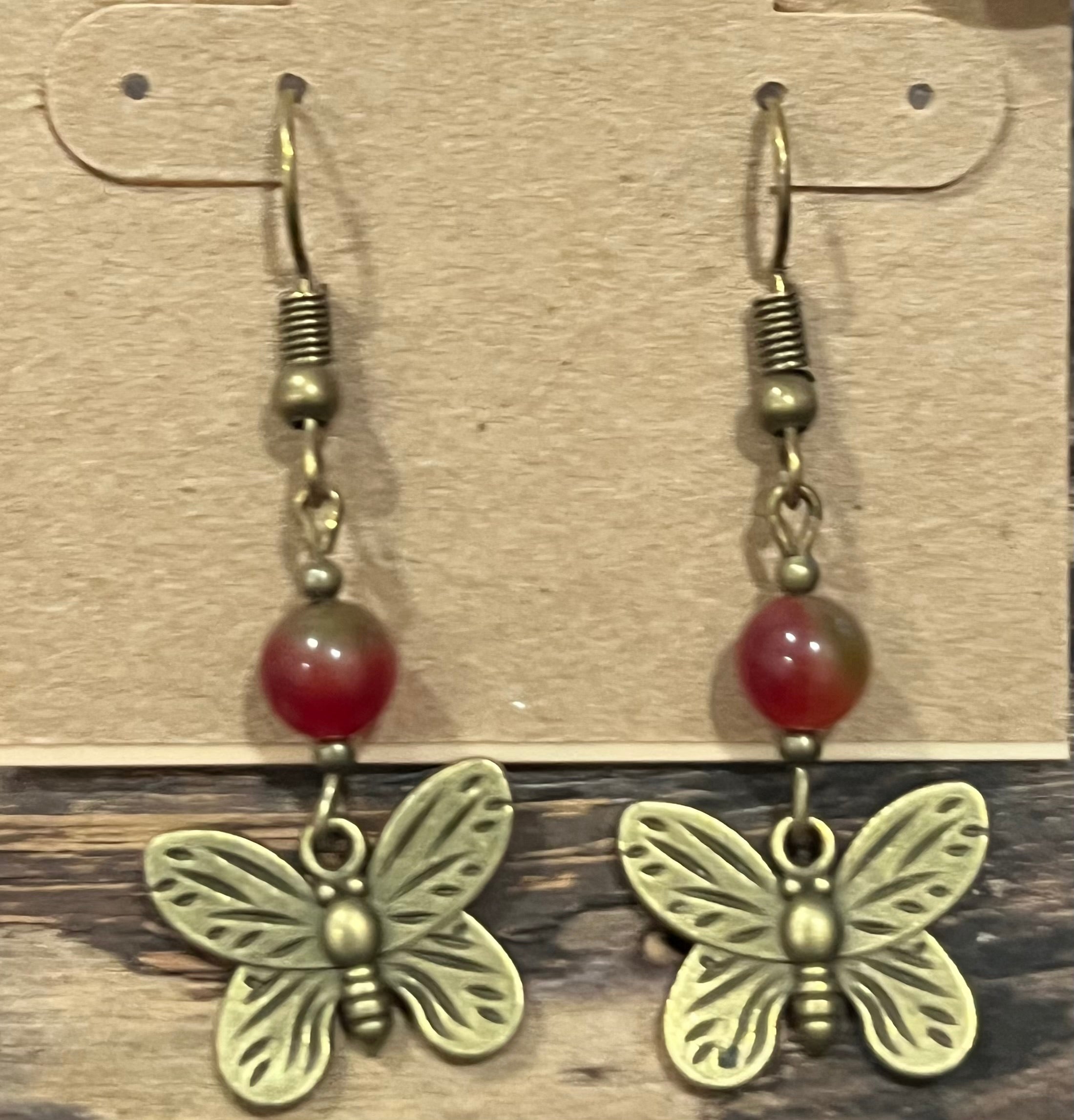 Butterflies with Watermelon Malaysian Jade Earrings