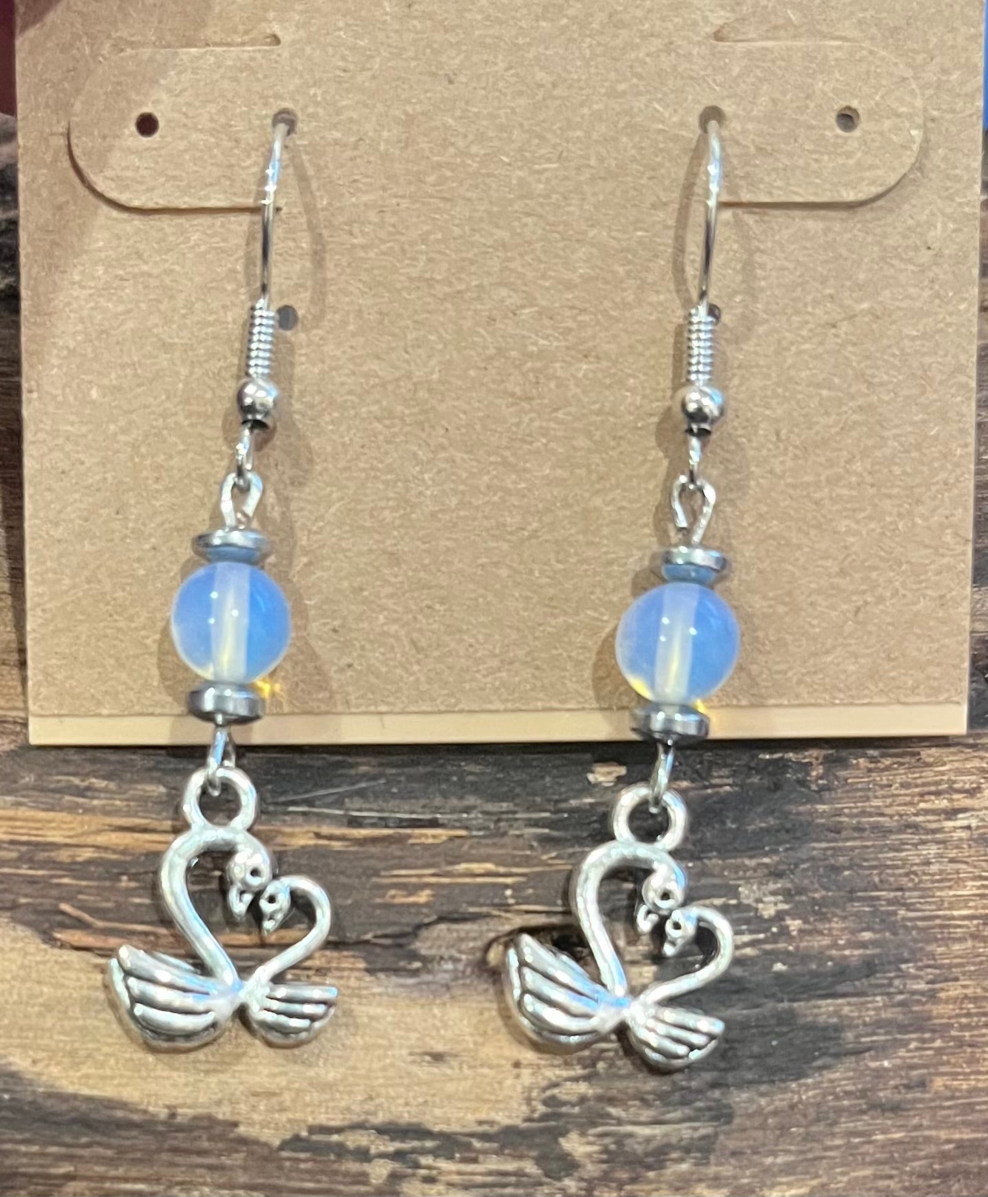 Swans with Opalite and Hematite Earrings