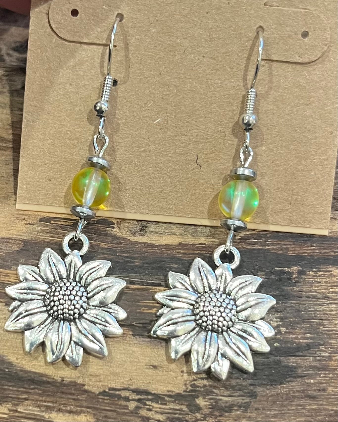 Sunflowers with Yellow Mystic Aura Quartz and Hematite Earrings