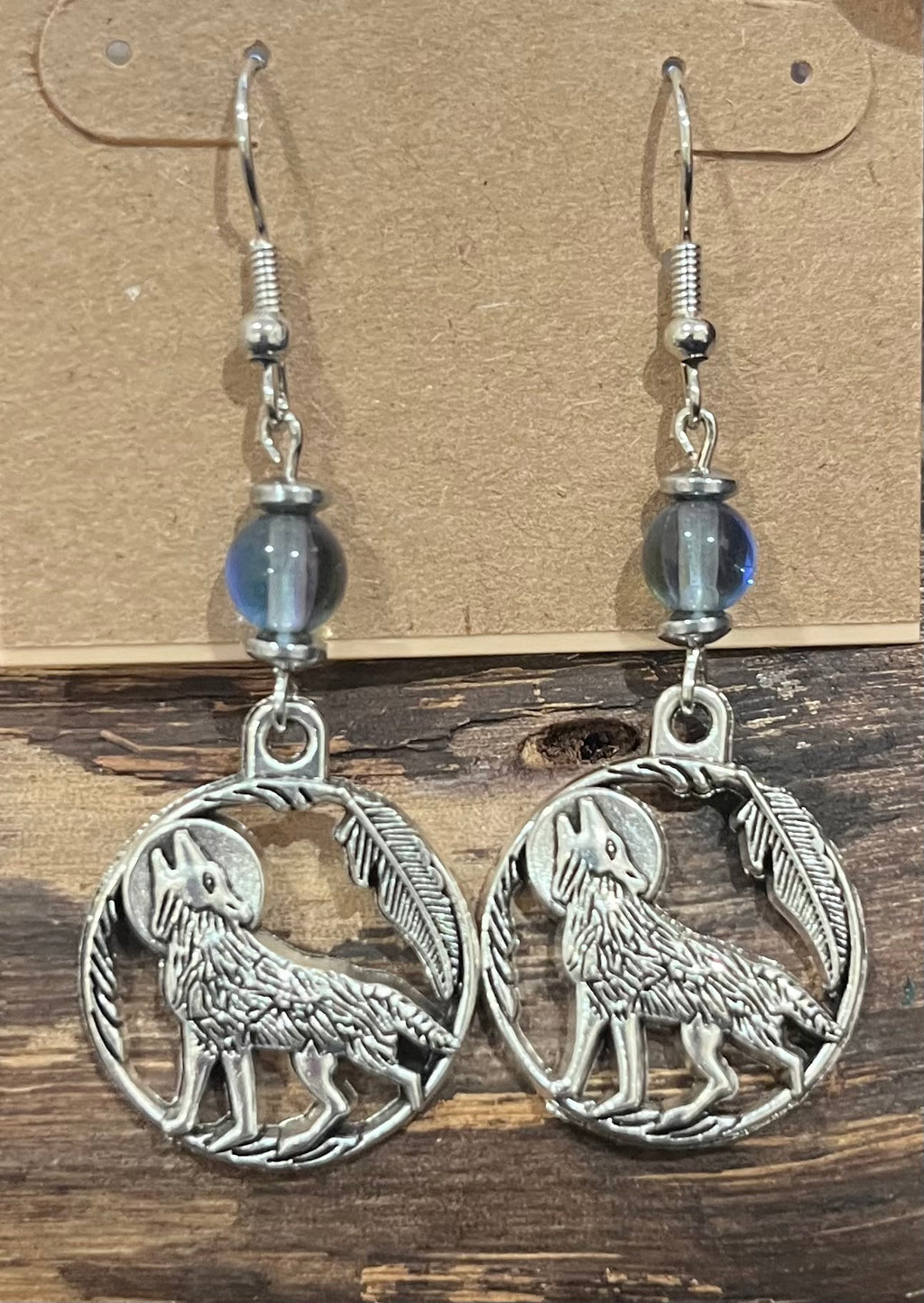 Wolves with Black Rainbow Mystic Aura Quartz and Hematite Earrings