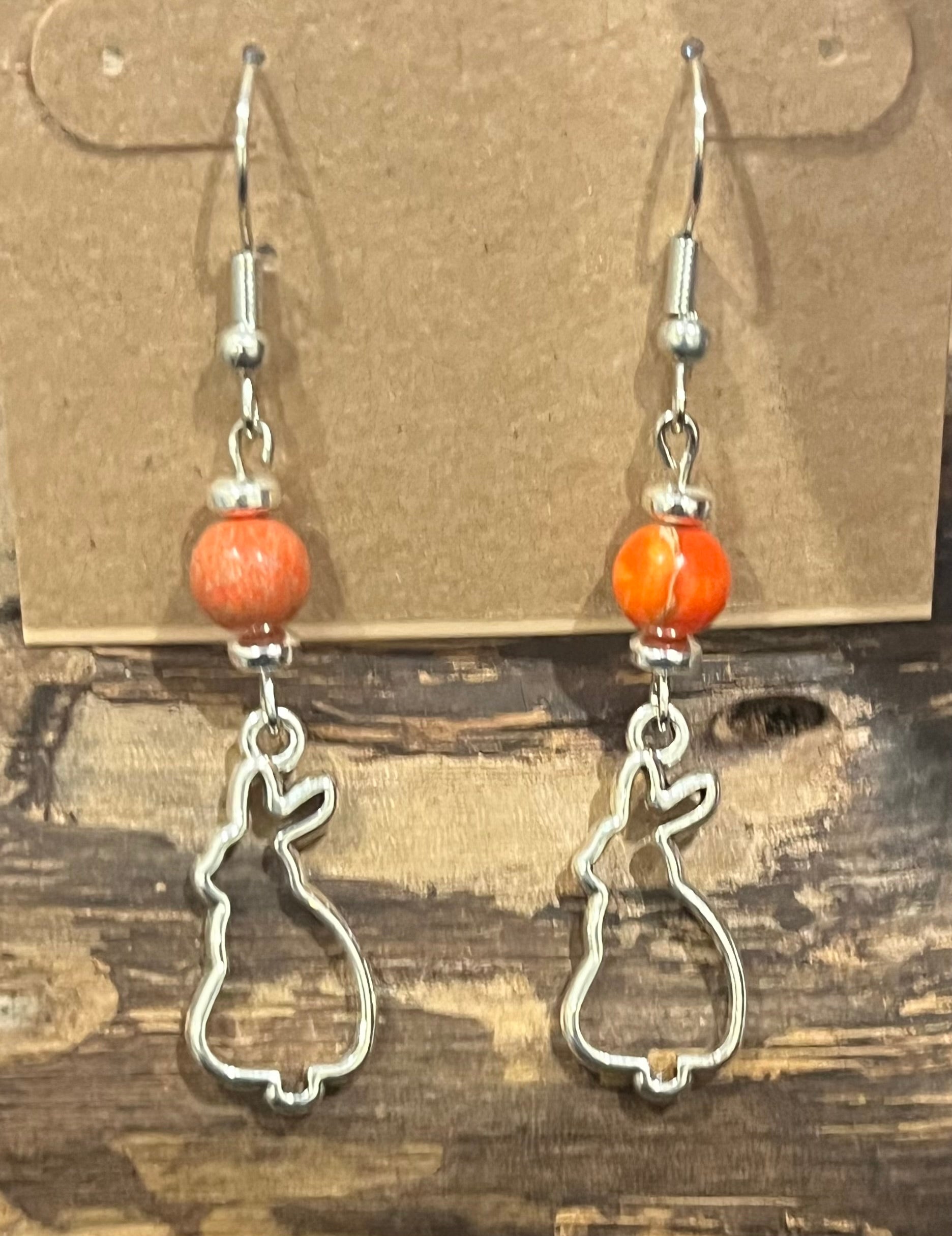 Rabbits with Red Orange Sea Sediment Imperial Jasper and Hematite Earrings, For A Cause