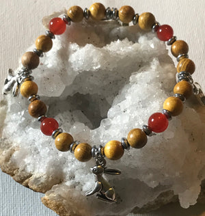 Rabbit Charms with Carnelian, Hematite and Wood Bracelet.