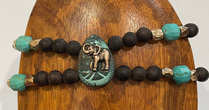 Gold Elephant with Turquoise, Hematite and Wood Bracelet, Duet