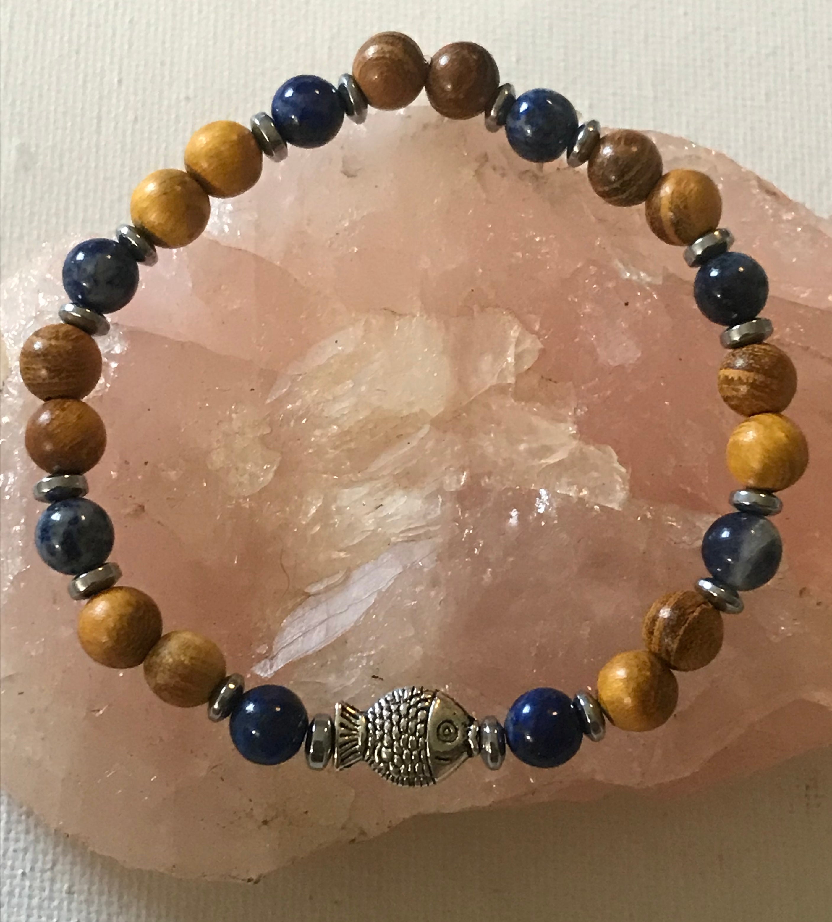 Fish with Sodalite, Hematite and Wood Bracelet