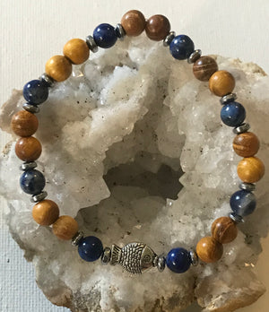 Fish with Sodalite, Hematite and Wood Bracelet