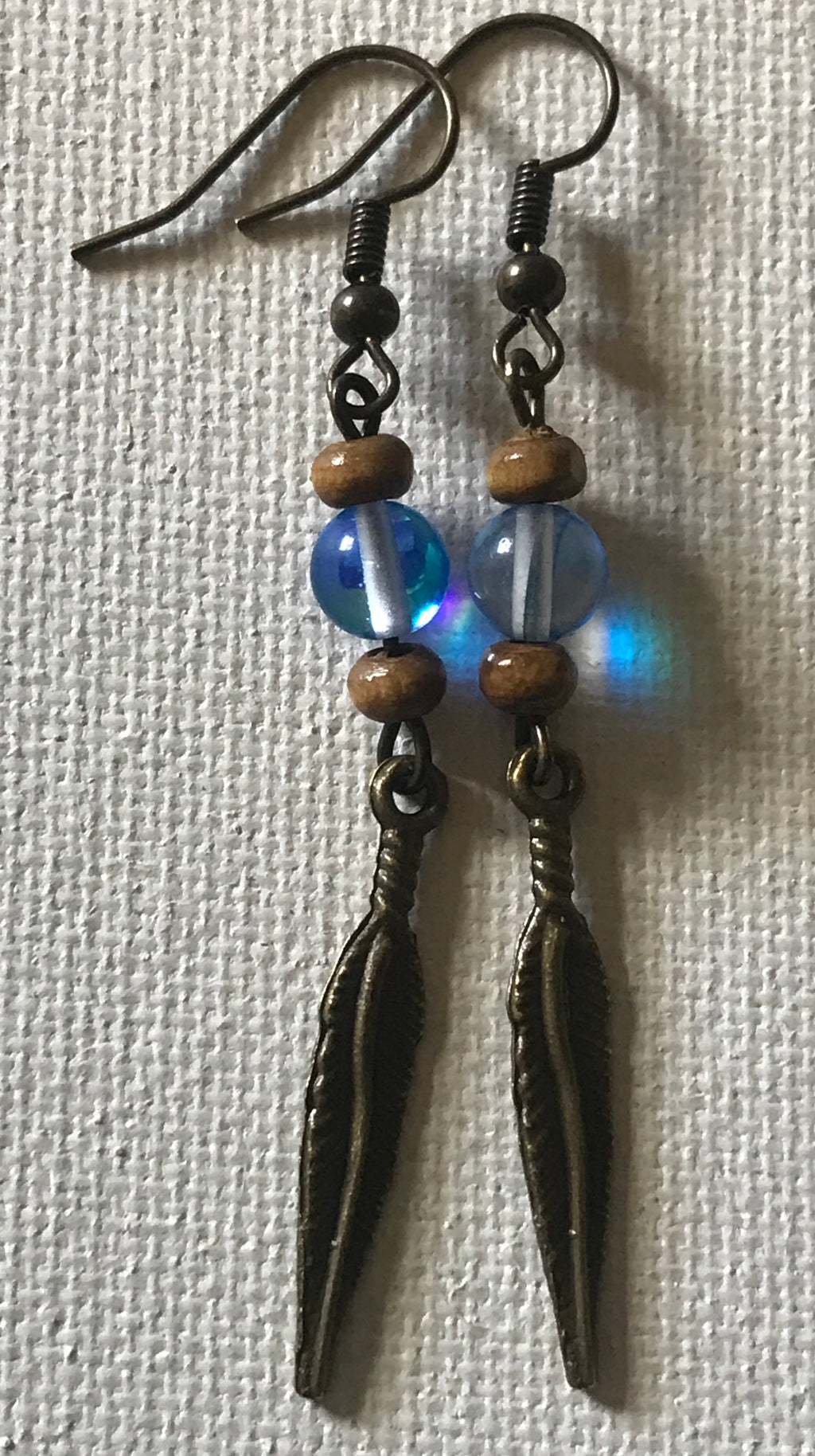 Feathers with Royal Blue Mystic Aura Quartz and Wood Earrings