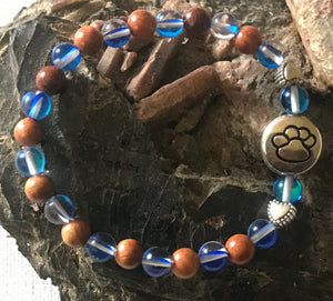 Paw Print with Royal Blue Mystic Aura Quartz and Wood Bracelet, For  A Cause