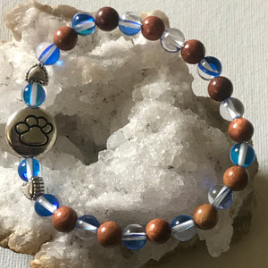 Paw Print with Royal Blue Mystic Aura Quartz and Wood Bracelet, For  A Cause