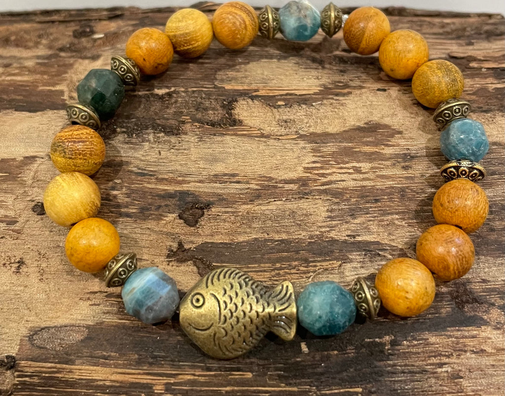 Fish with Apatite and Wood Bracelet