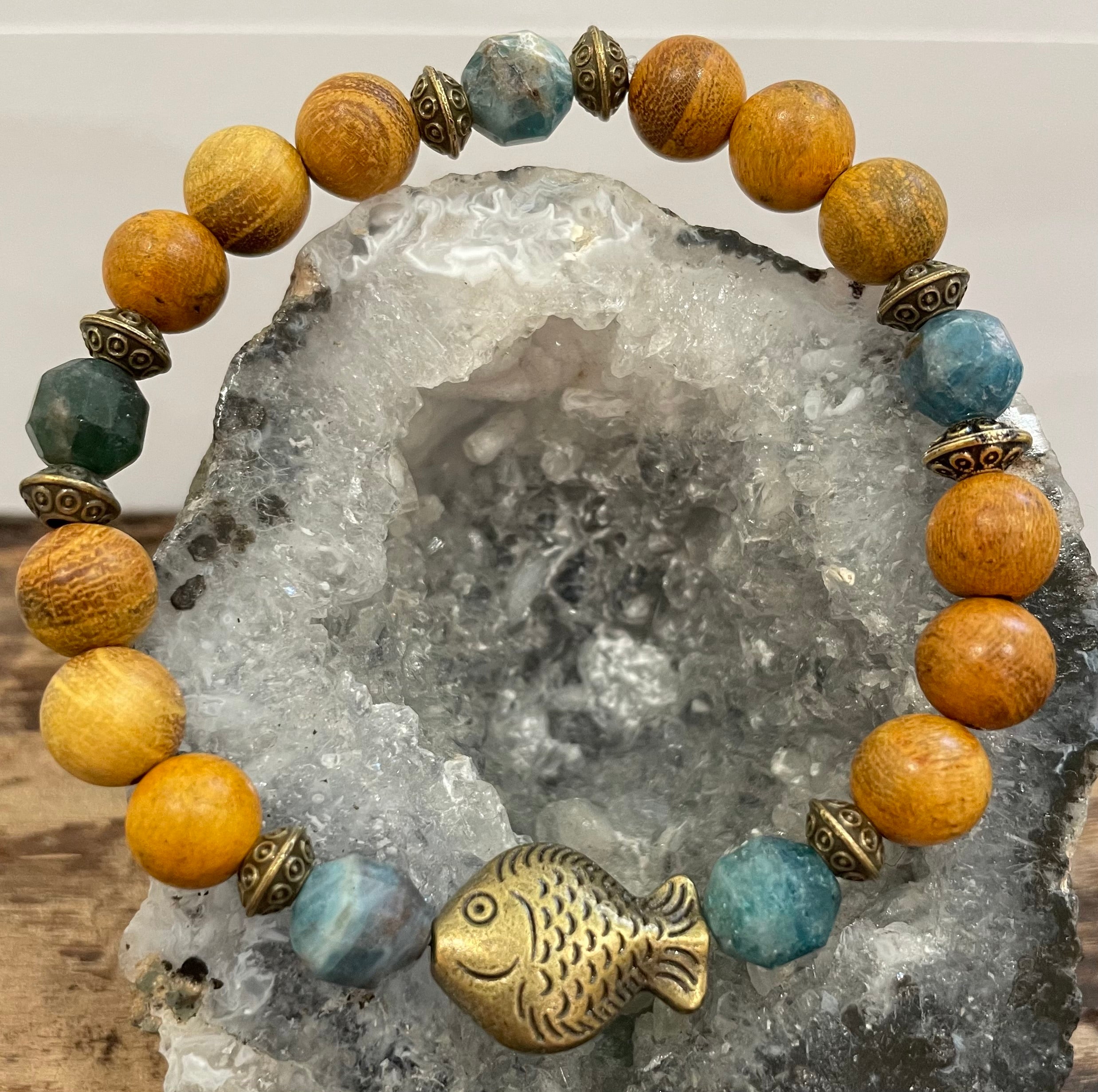 Fish with Apatite and Wood Bracelet