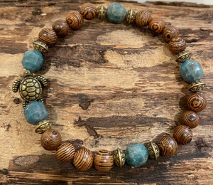 Turtle with Apatite and Wood Bracelet