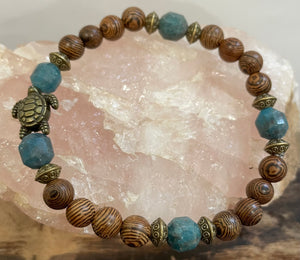 Turtle with Apatite and Wood Bracelet